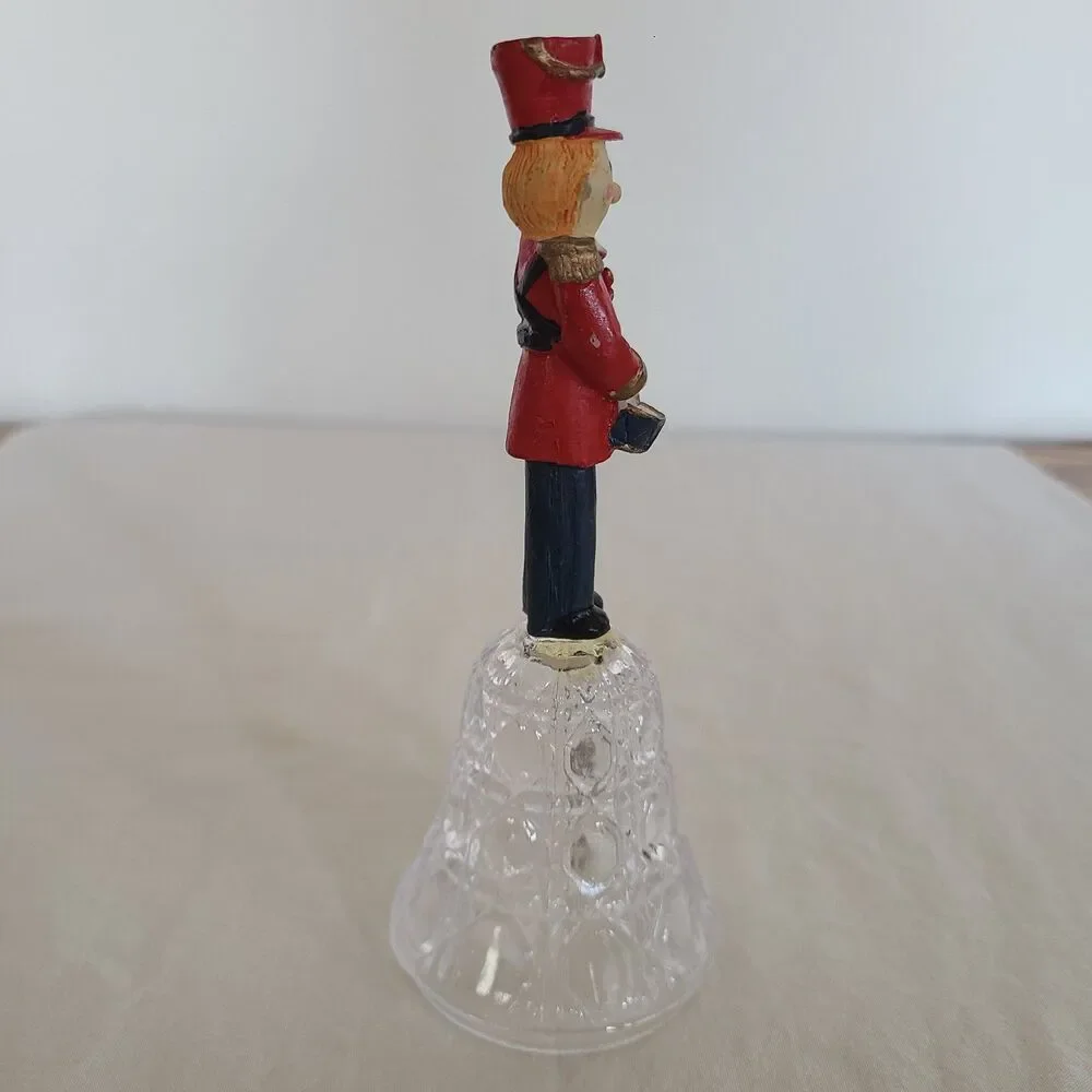 Vintage Nutcracker Soldier Pattern Glass Hand Bell Collectible Home Decor Accent